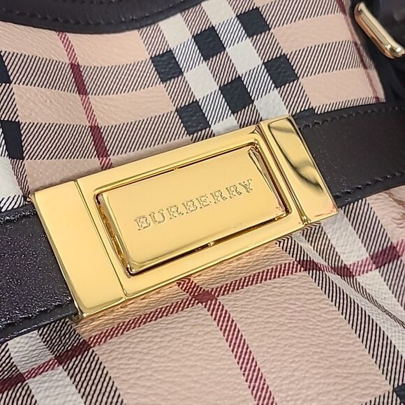 Burberry Haymarket Check Golderton Tote Medium Authentic Crossbody Brown Tan - Picture 7 of 10
